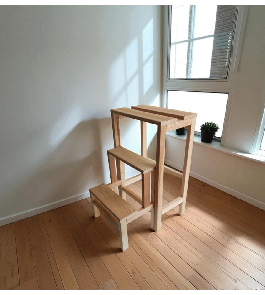 SGABELLO SCALA CON 3 GRADINI A RIBALTA RICHIUDIBILE IN LEGNO 37X23X60 CM