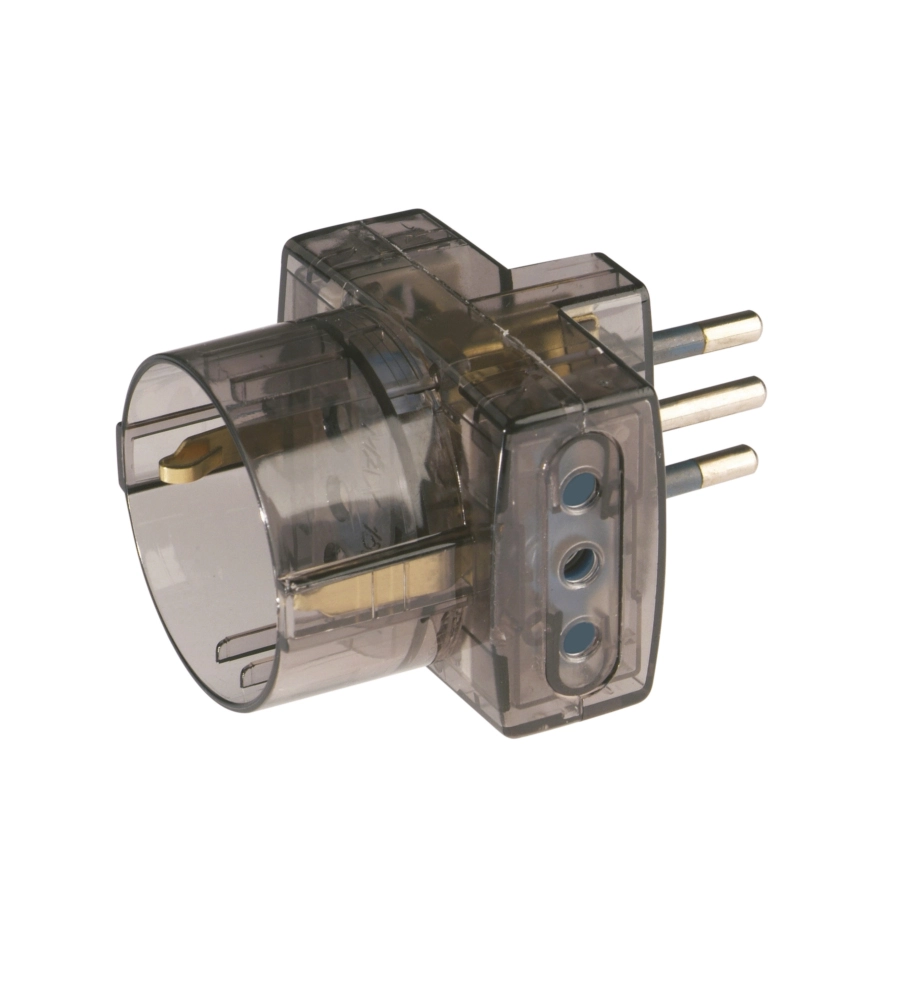 POLY POOL - ADATTATORE SPINA E 2 PRESE 10 A E 1 PRESA STANDARD TEDESCO TRASPARENTE FUMÉ
