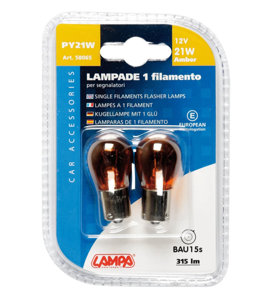 COPPIA LAMPADE 12V 15S 21W ARANCIO  58065