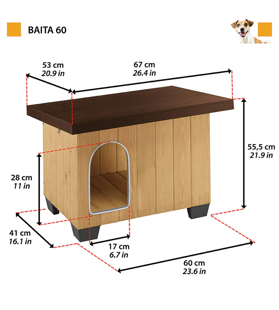 CUCCIA PER CANI DA ESTERNO FERPLAST "BAITA 60" IN PINO NORDICO 67X53X55,5 CM