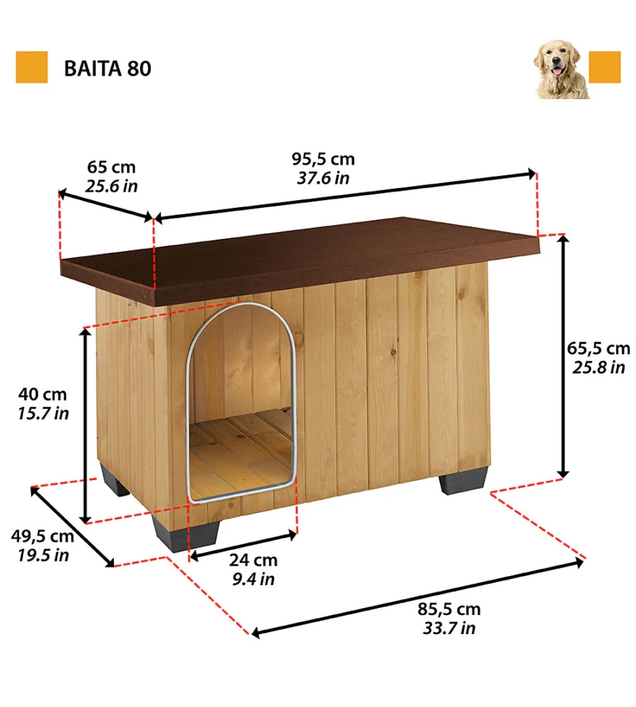 CUCCIA PER CANI DA ESTERNO FERPLAST "BAITA 80" IN PINO NORDICO 95,5X65X65,5 CM