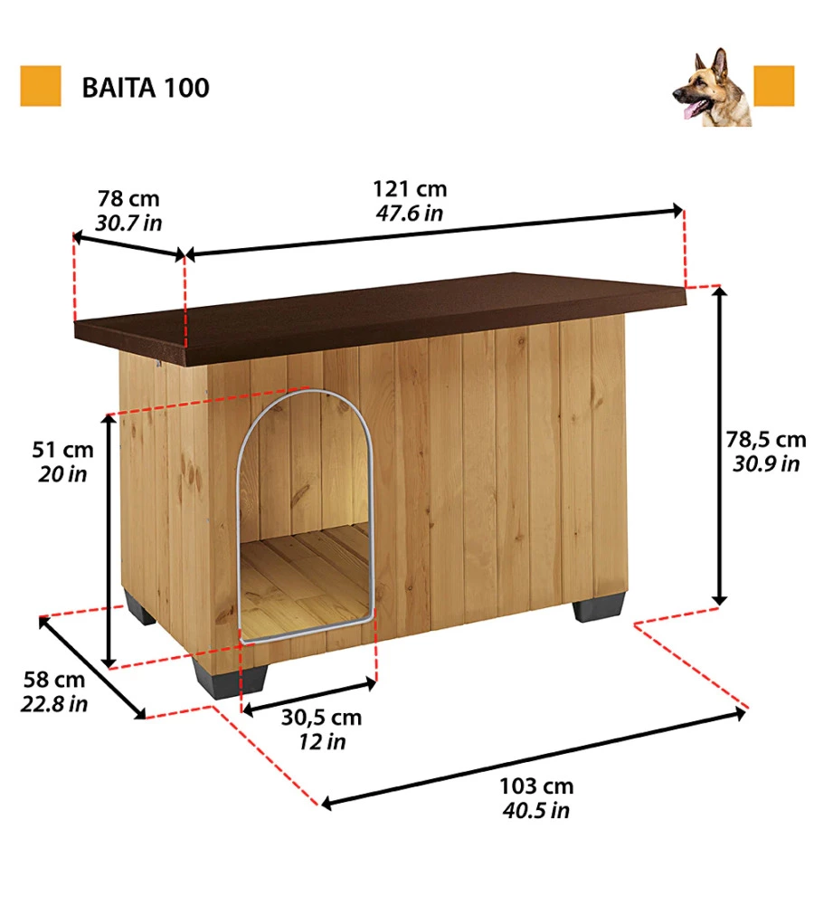 CUCCIA PER CANI IN LEGNO FERPLAST "BAITA 100"  121X78X78,5 CM - FERPLAST