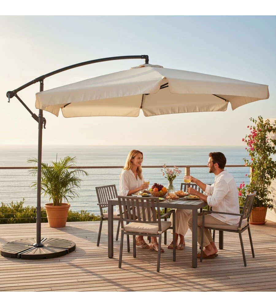 OMBRELLONE DA GIARDINO QUADRATO CON BRACCIO LATERALE EUROGARDEN ECRÙ 3X3 M