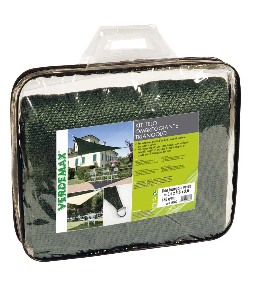 VERDEMAX KIT TELO OMBREGGIANTE TRIANGOLARE, 3,6X3,6X3,6 M