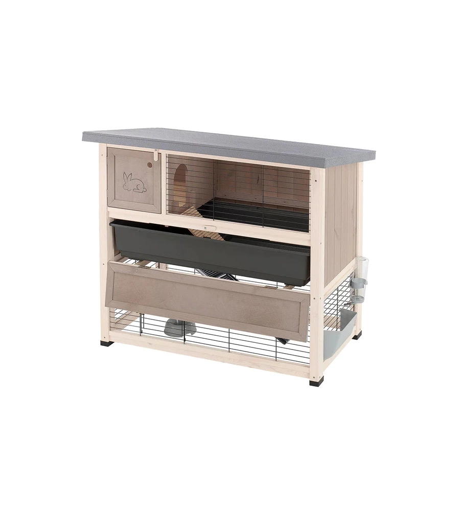 CONIGLIERA IN LEGNO "RANCH 120" A DUE PIANI, 117X69X101 CM  - FERPLAST
