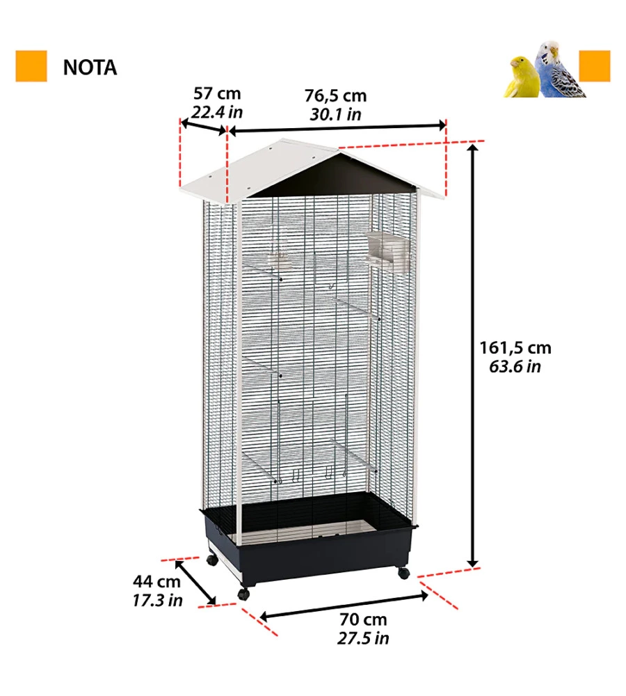 VOLIERA PER UCCELLI "NOTA" NERA, 76,5X57X161,5  - FERPLAST