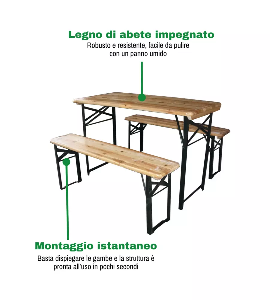 SET BIRRERIA DA GIARDINO PIEGHEVOLE EUROGARDEN IN LEGNO 200X70 CM