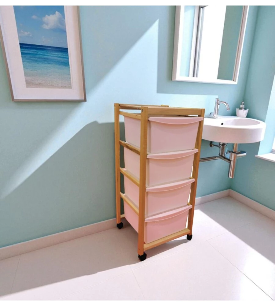 CARRELLO MULTIFUNZIONE IN LEGNO DI FAGGIO NATURALE 37X37X83 CM