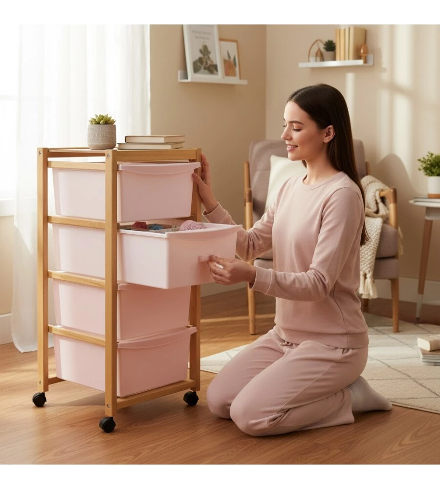 Carrello multifunzione in legno 37x37x83 cm
