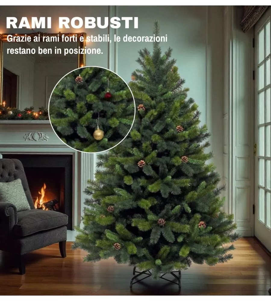 ALBERO DI NATALE ARTIFICIALE XMAS JOY "NEBRASKA" VERDE CON PIGNE 210 CM