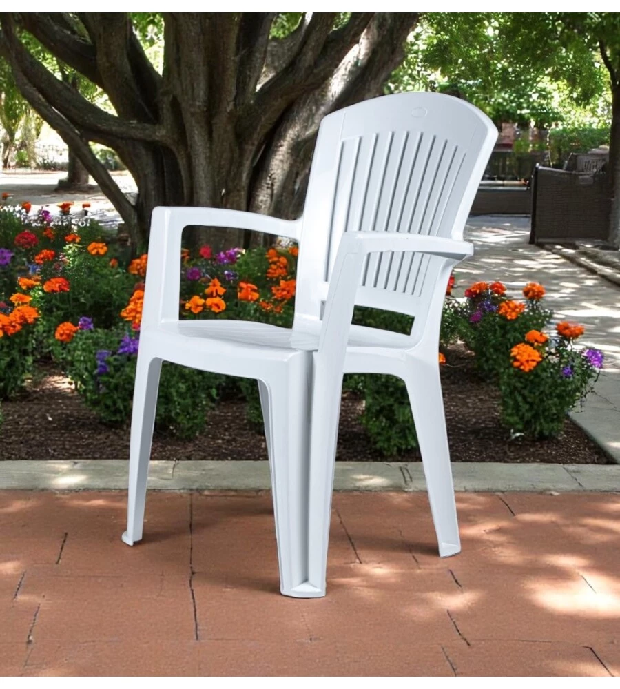 SEDIA DA ESTERNO CON SCHIENALE MEDIO "COMFORT VEGA" IN POLIPROPILENE BIANCO 58X46X90 CM