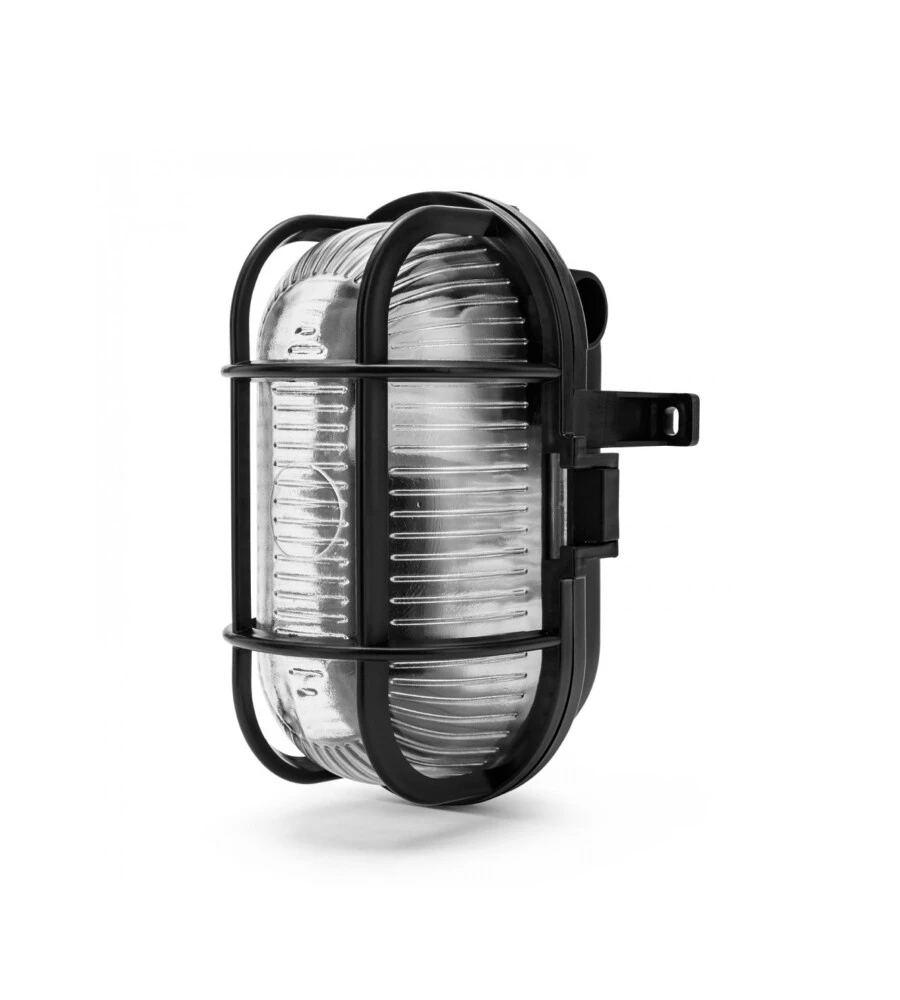 APPLIQUE OVALE IN PLASTICA NERA E VETRO E27, 60W