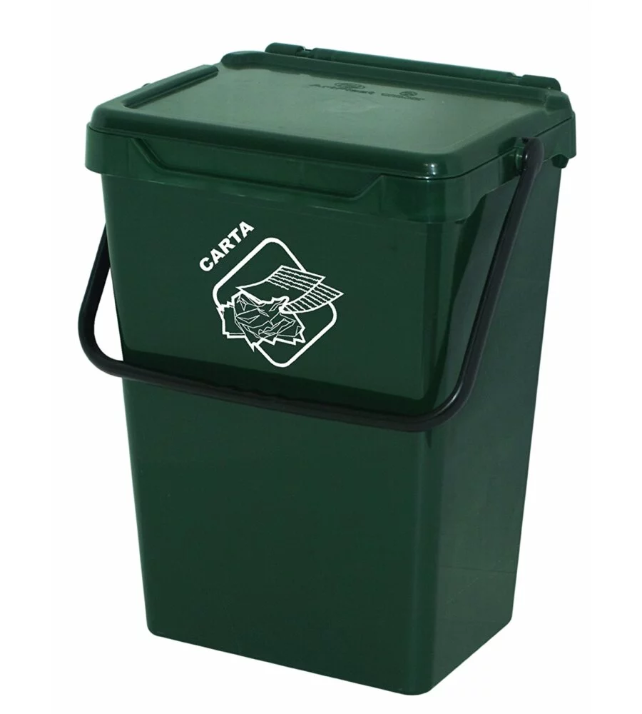 Cassonetto in plastica con coperchio per raccolta differenziata - verde da 35 Litri.