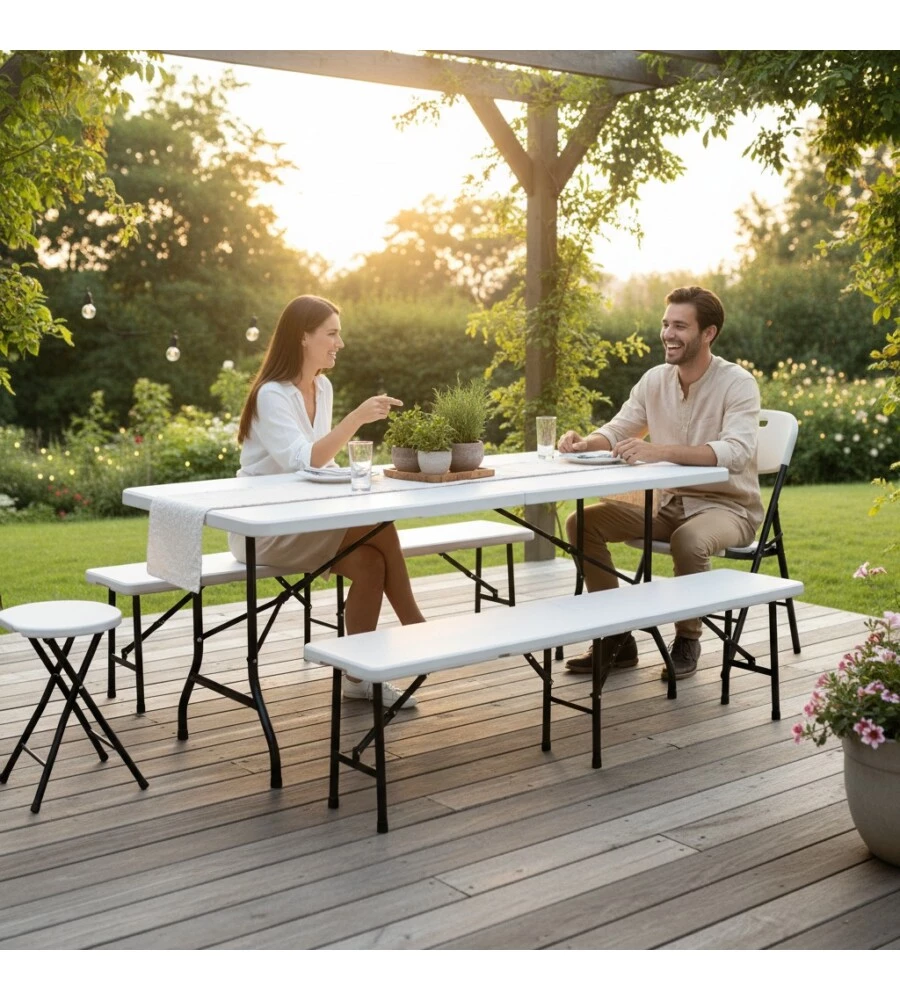 TAVOLO DA CAMPEGGIO PIEGHEVOLE EUROGARDEN IN POLIETILENE BIANCO 180X74X74 CM