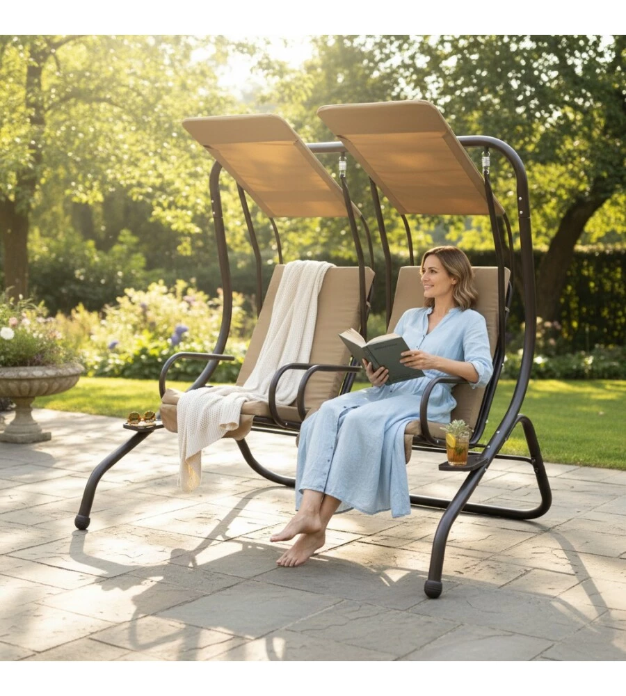 DONDOLO DA ESTERNO A 2 POSTI EUROGARDEN "SWING" IN METALLO TORTORA 170X132X170 CM