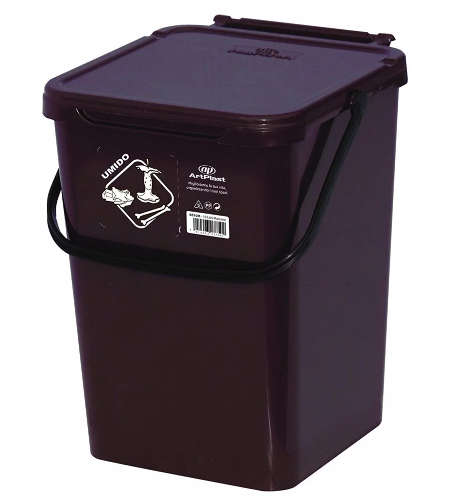 CASSONETTO IN PLASTICA MARRONE CON COPERCHIO PER RACCOLTA DIFFERENZIATA, 10 LT