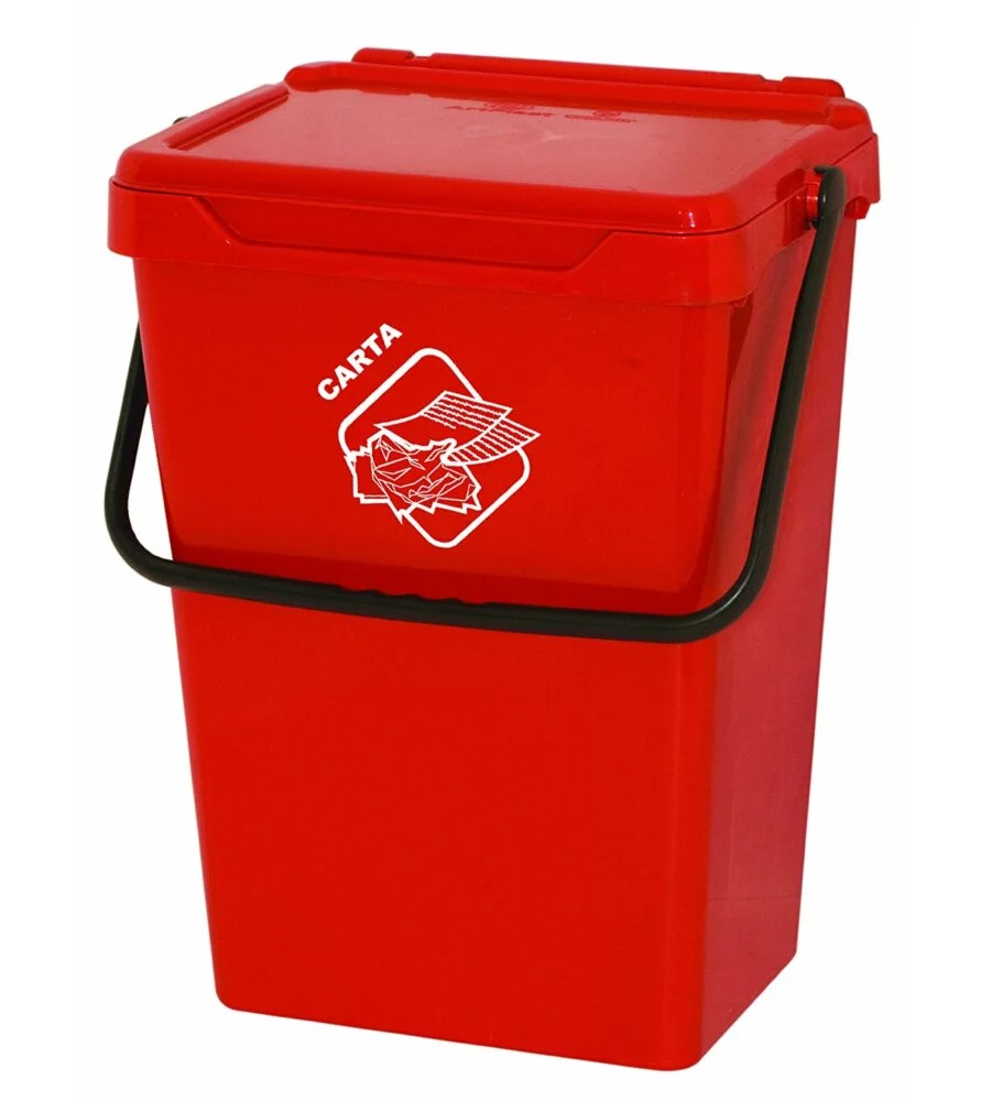 CASSONETTO IN PLASTICA ROSSA CON COPERCHIO PER RACCOLTA DIFFERENZIATA, 35 LT