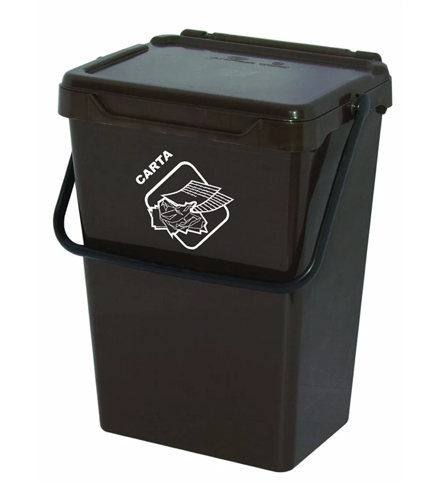 CASSONETTO IN PLASTICA MARRONE CON COPERCHIO PER RACCOLTA DIFFERENZIATA, 35 LT