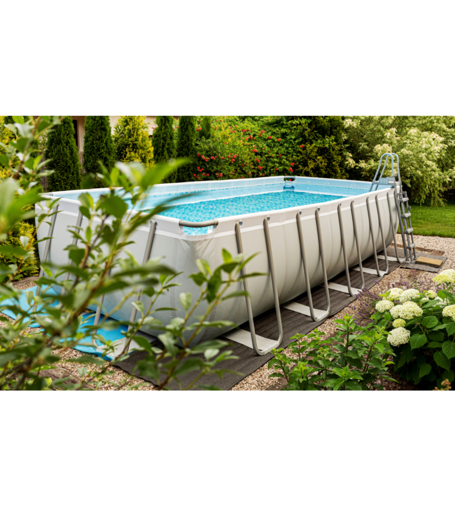 PISCINA FUORI TERRA CON STRUTTURA RETTANGOLARE BESTWAY "POWER STEEL FRAME" CON POMPA, TELO E SCALETTA GRIGIO CHIARO 732X366X132 CM - COD. 56475