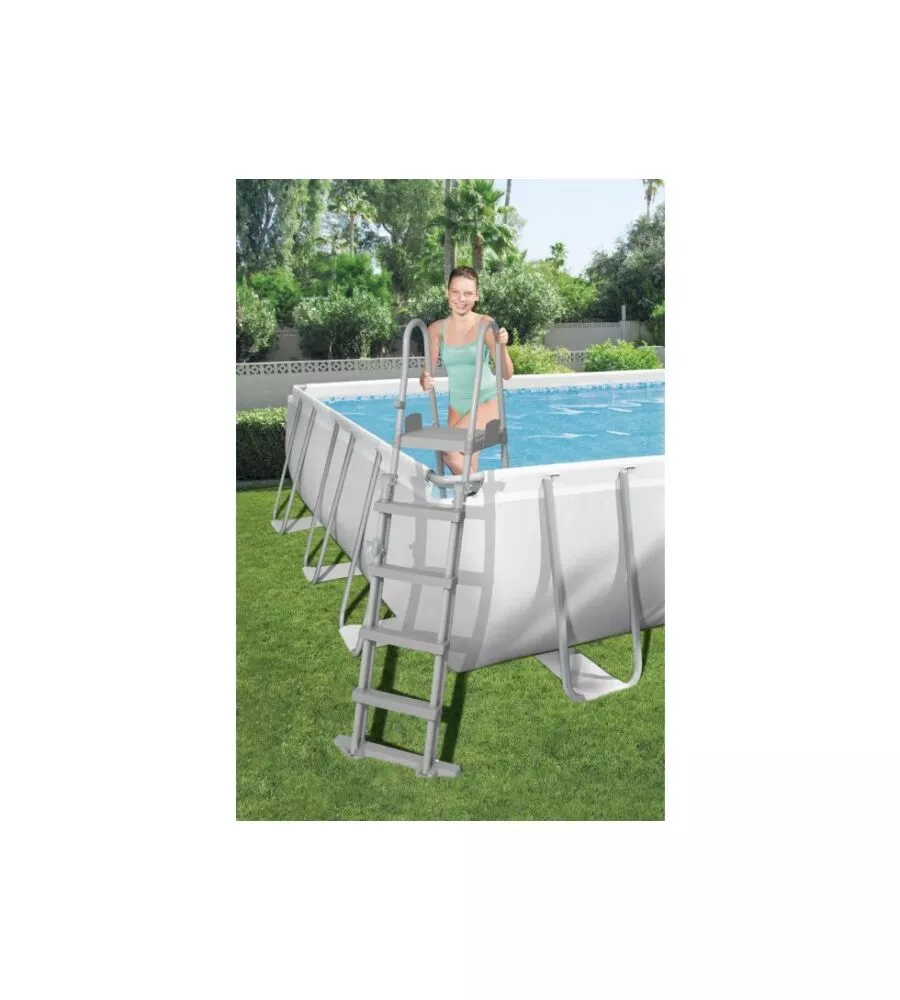 PISCINA FUORI TERRA CON STRUTTURA RETTANGOLARE BESTWAY "POWER STEEL FRAME" CON POMPA, TELO E SCALETTA GRIGIO CHIARO 732X366X132 CM - COD. 56475
