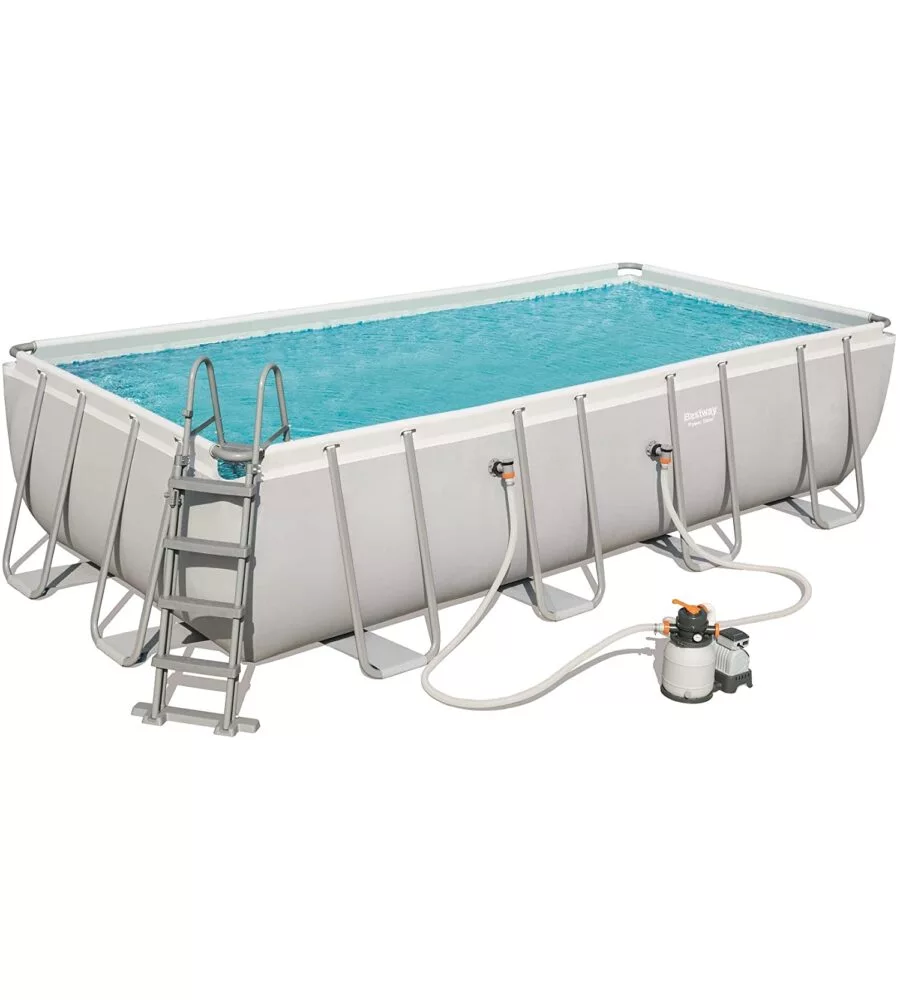 PISCINA FUORI TERRA CON STRUTTURA RETTANGOLARE BESTWAY "POWER STEEL FRAME" CON POMPA, SCALETTA, COVER E CHEMCONNECT BIANCO 549X274X122 CM  - COD. 56466