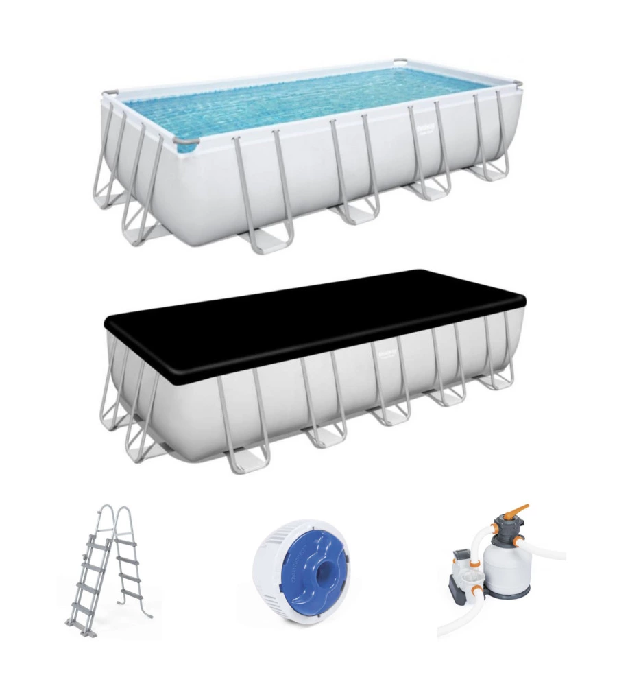 PISCINA FUORI TERRA CON STRUTTURA RETTANGOLARE BESTWAY "POWER STEEL FRAME" CON POMPA, SCALETTA, COVER E CHEMCONNECT BIANCO 549X274X122 CM  - COD. 56466