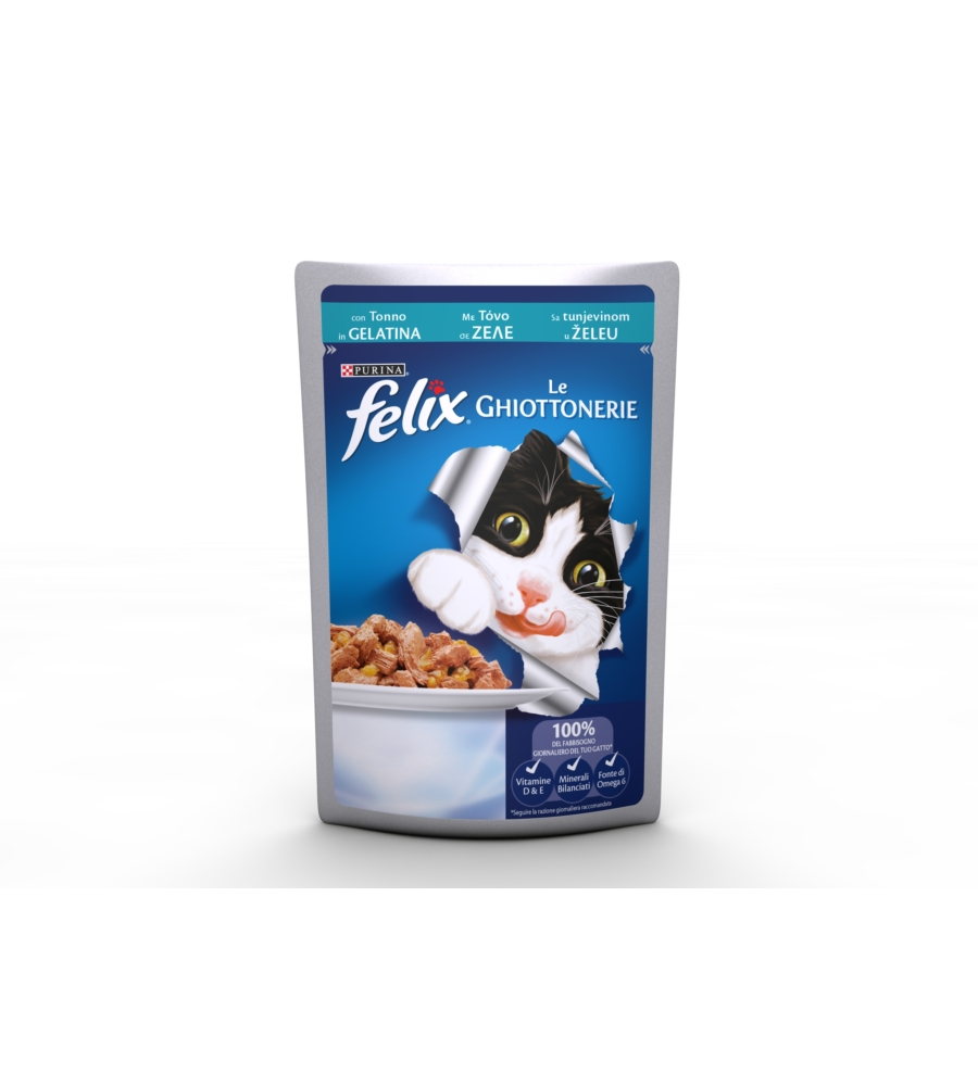 FELIX LE GHIOTTONERIE,  ALIMENTO UMIDO PER GATTO, CON TONNO IN GELATINA.