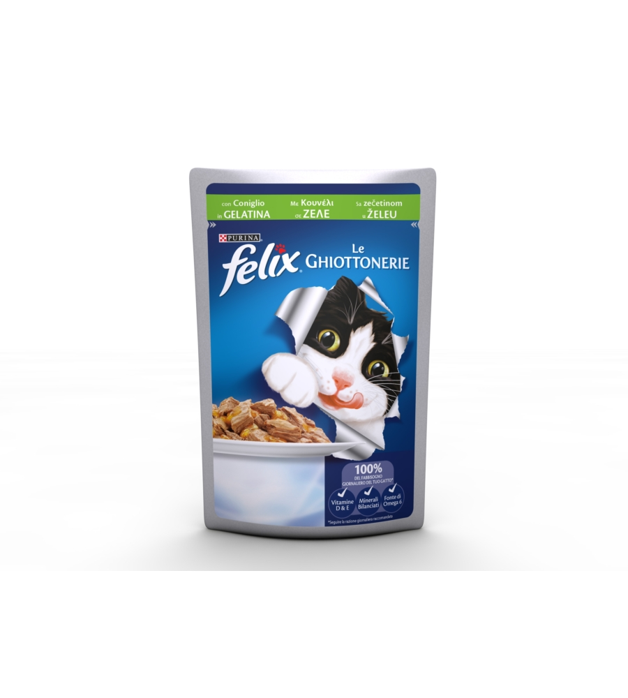 FELIX LE GHIOTTONERIE, ALIMENTO UMIDO PER GATTO CON CONIGLIO IN GELATINA.