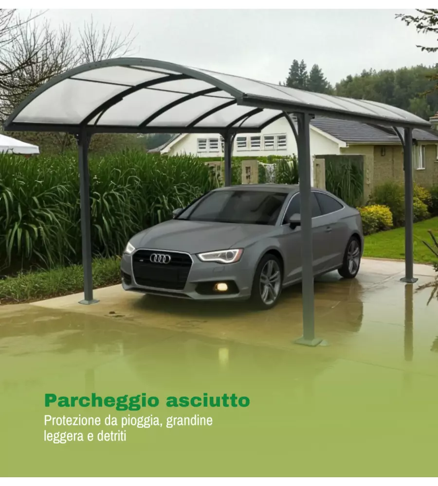 TETTOIA AUTO SINGOLA EUROGARDEN IN ALLUMINIO E POLICARBONATO ANTRACITE 485x300x253 CM