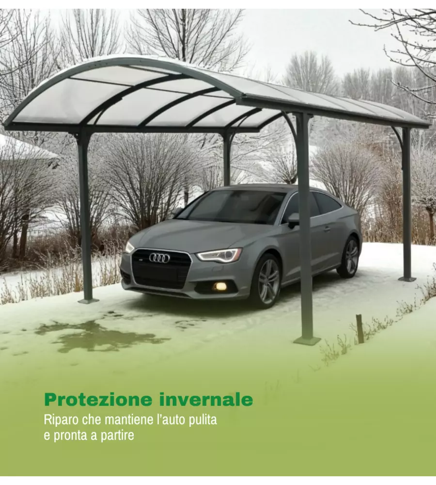 TETTOIA AUTO SINGOLA EUROGARDEN IN ALLUMINIO E POLICARBONATO ANTRACITE 485x300x253 CM
