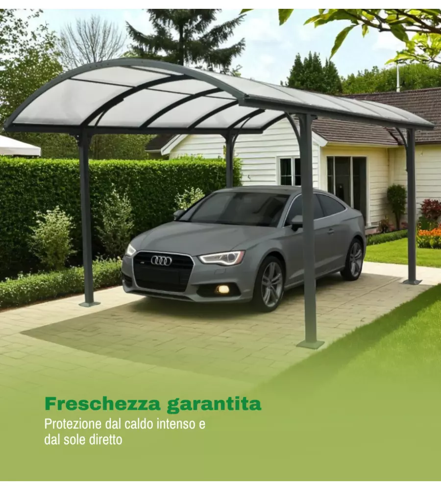 TETTOIA AUTO SINGOLA EUROGARDEN IN ALLUMINIO E POLICARBONATO ANTRACITE 485x300x253 CM