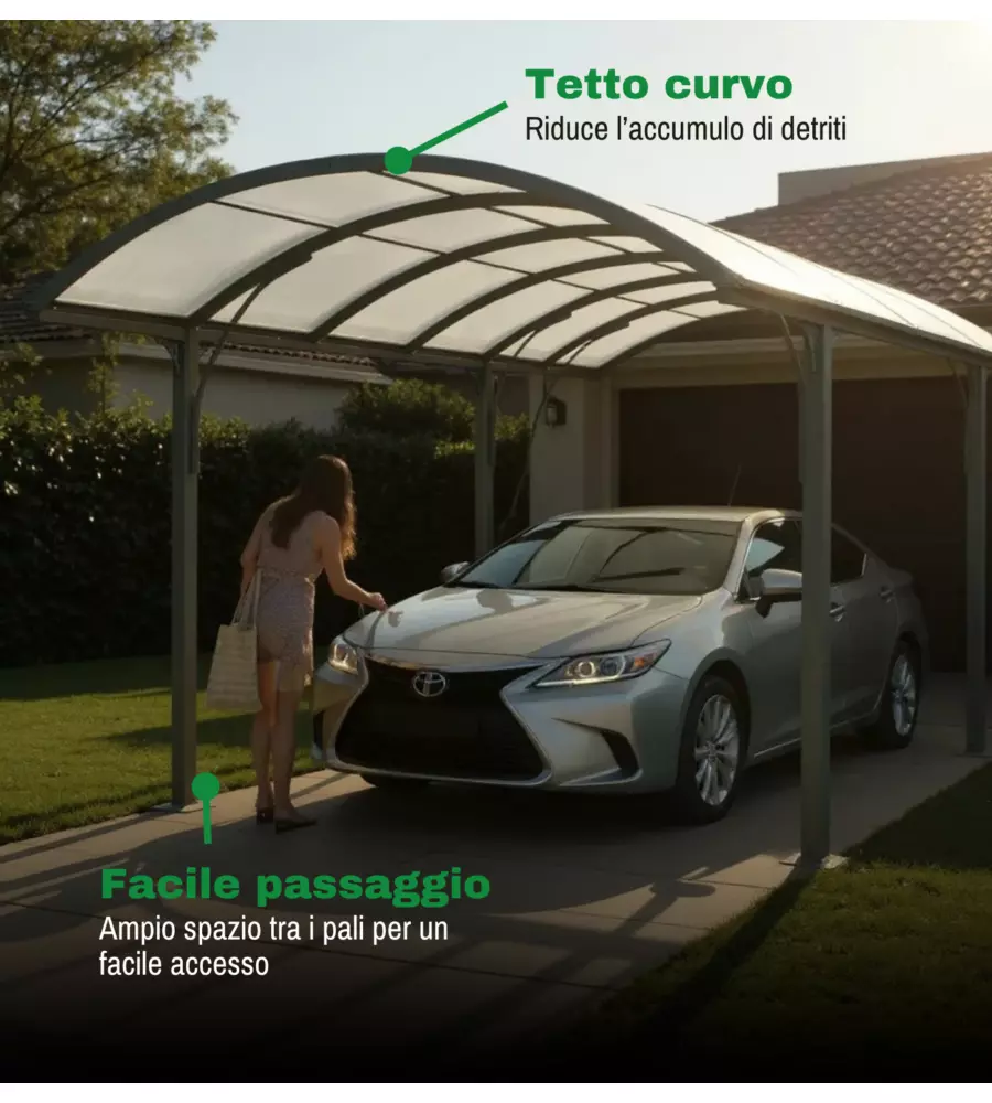 TETTOIA AUTO SINGOLA EUROGARDEN IN ALLUMINIO E POLICARBONATO ANTRACITE 485x300x253 CM