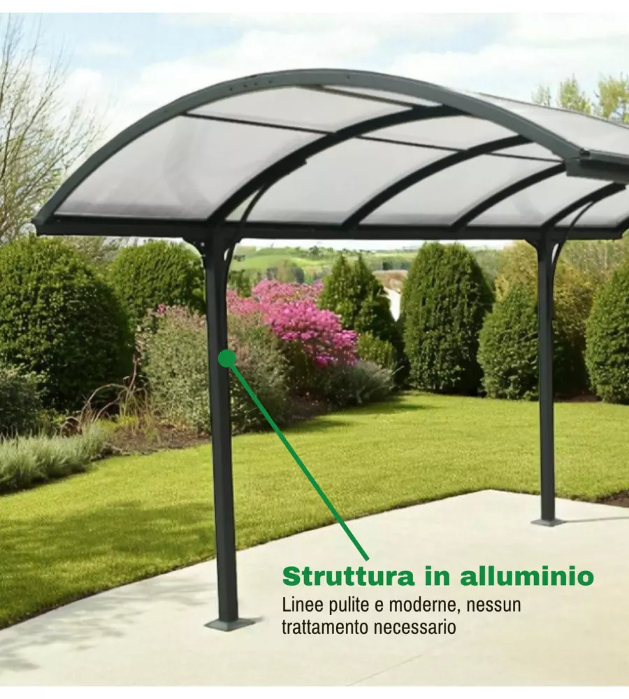 TETTOIA AUTO SINGOLA EUROGARDEN IN ALLUMINIO E POLICARBONATO ANTRACITE 485x300x253 CM