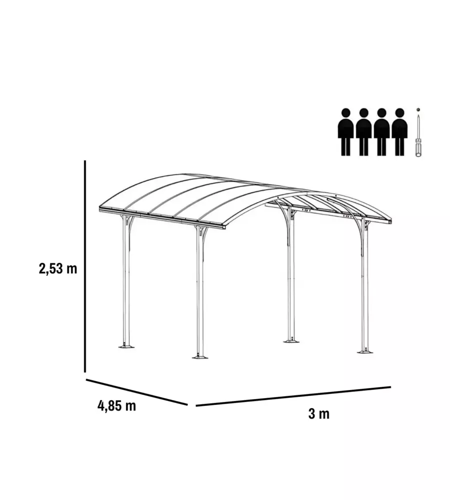 TETTOIA AUTO SINGOLA EUROGARDEN IN ALLUMINIO E POLICARBONATO ANTRACITE 485x300x253 CM