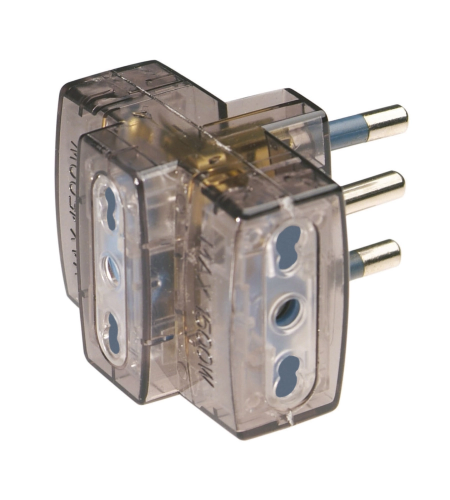 POLY POOL - ADATTATORE MULTIPLO SPINA 16 A E 3 PRESE BIVALENTI TRASPARENTE FUMÉ