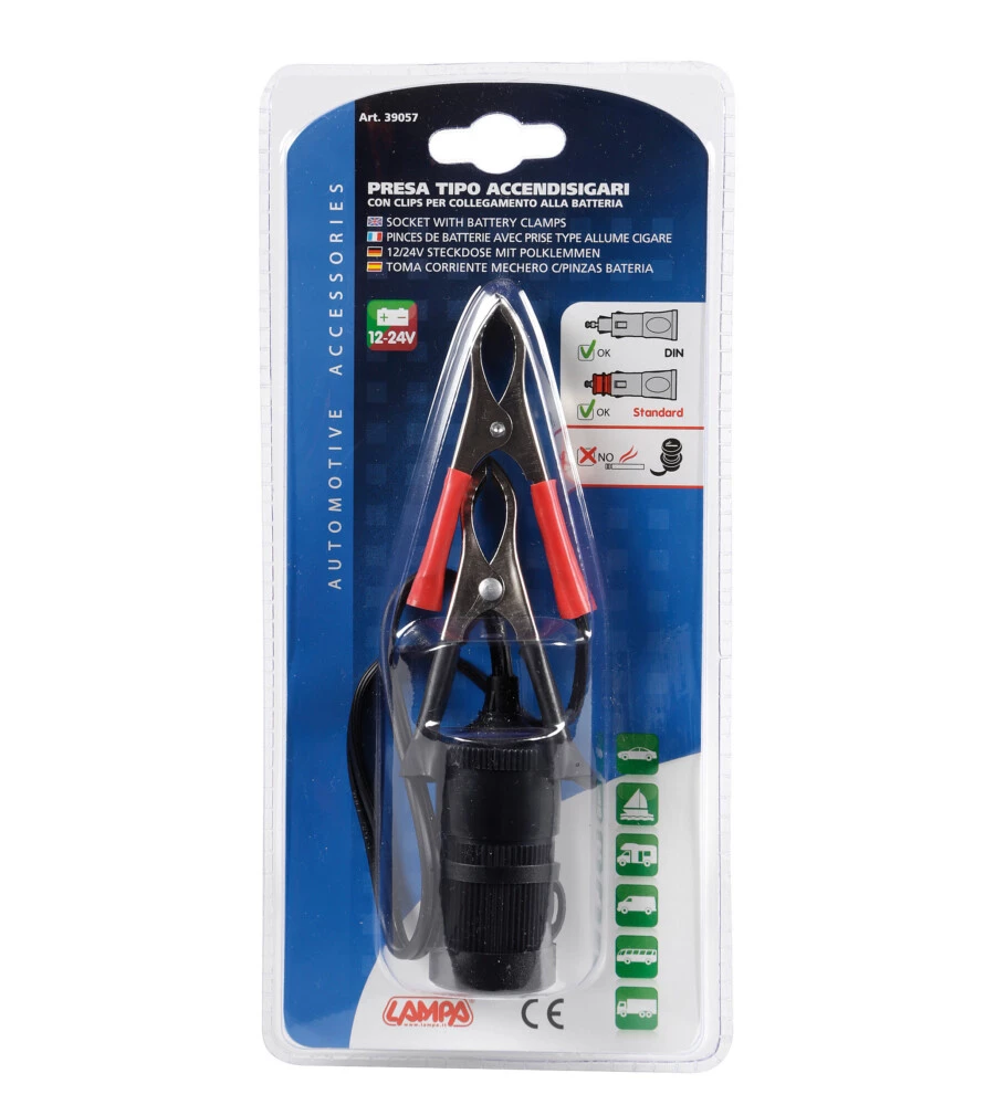 PRESA CORRENTE CON CLIPS BATTERIA 12/24V  39057