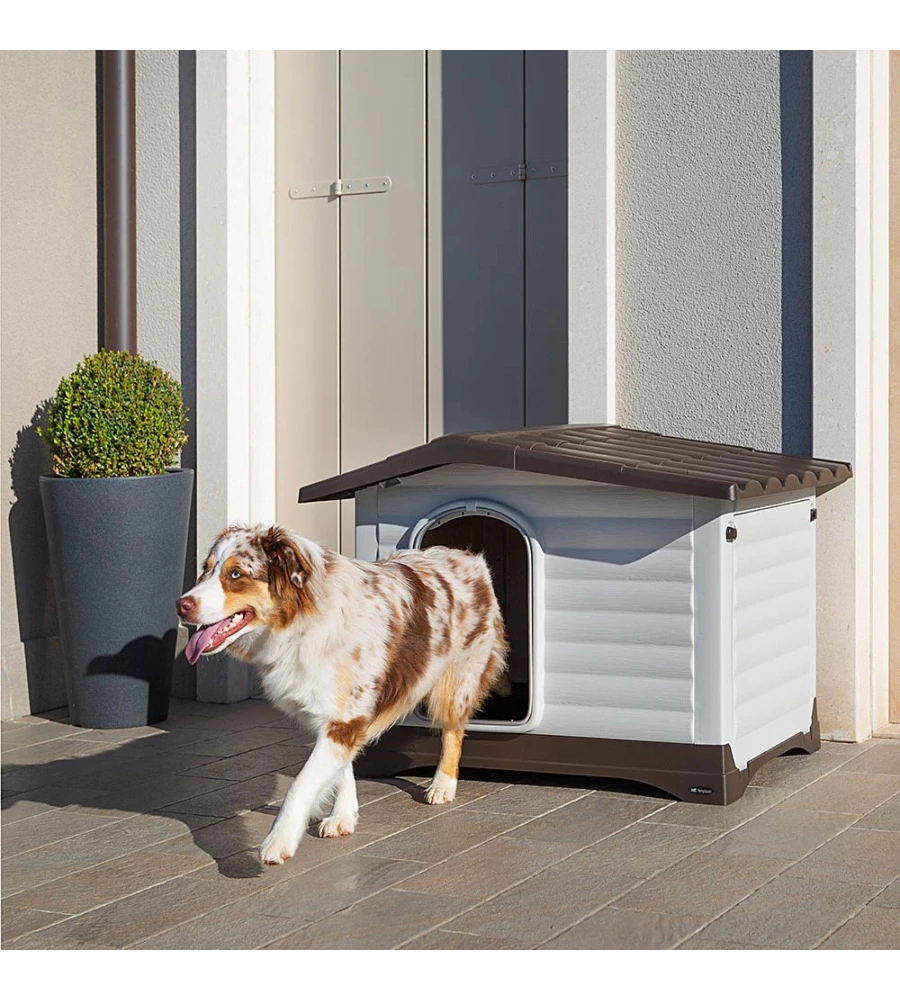 CUCCIA PER CANI DA ESTERNO FERPLAST "DOGVILLA 90" CON PARETE RIBALTABILE IN RESINA GRIGIO 88X72X65 CM