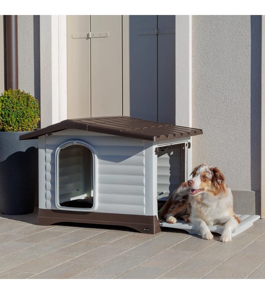 CUCCIA PER CANI DA ESTERNO FERPLAST "DOGVILLA 90" CON PARETE RIBALTABILE IN RESINA GRIGIO 88X72X65 CM