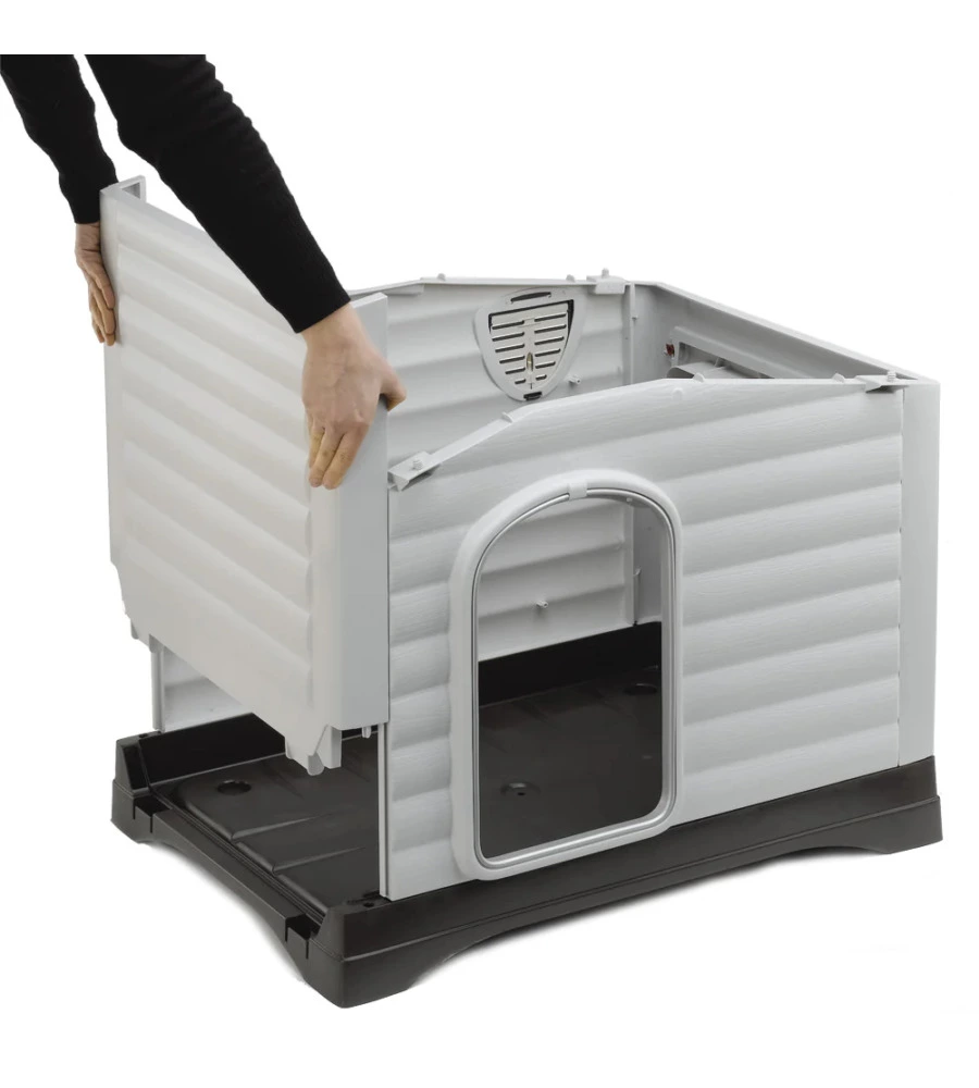 CUCCIA PER CANI DA ESTERNO FERPLAST "DOGVILLA 90" CON PARETE RIBALTABILE IN RESINA GRIGIO 88X72X65 CM