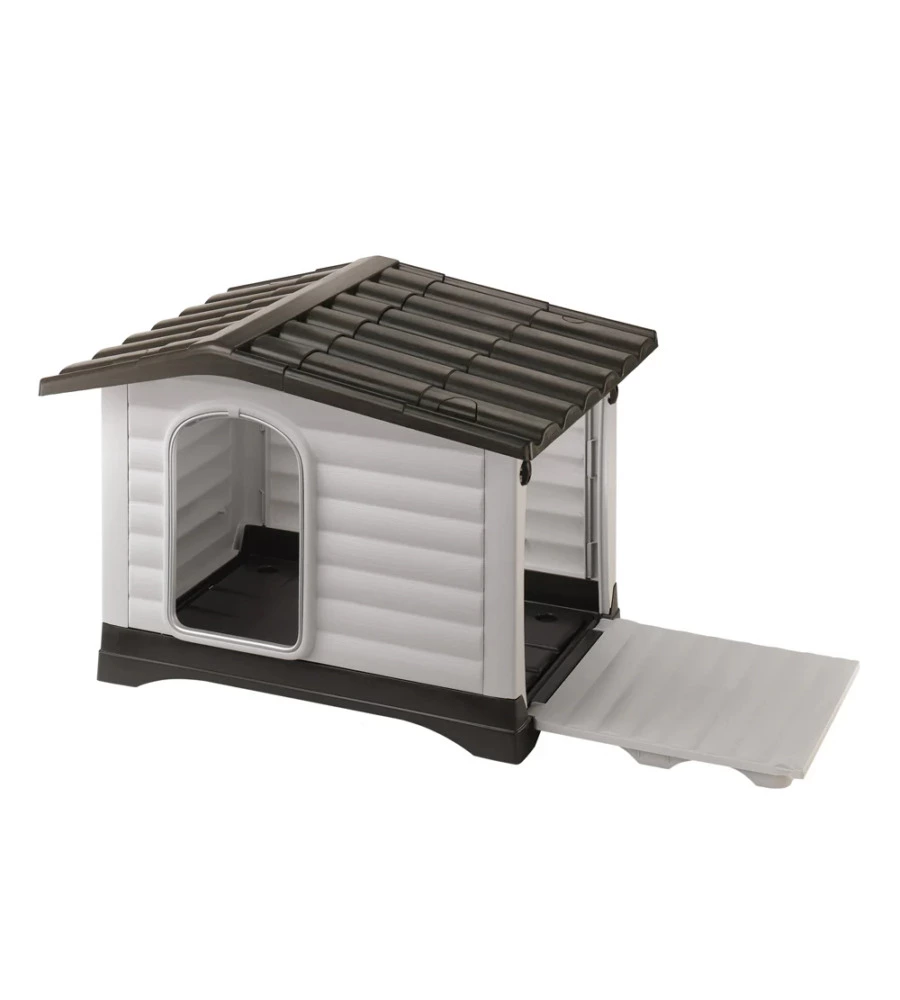 CUCCIA PER CANI DA ESTERNO FERPLAST "DOGVILLA 90" CON PARETE RIBALTABILE IN RESINA GRIGIO 88X72X65 CM