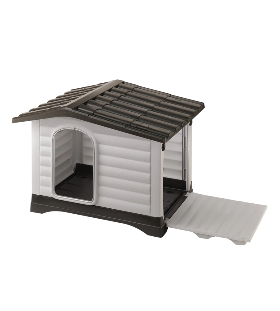 CUCCIA PER CANI DA ESTERNO FERPLAST "DOGVILLA 90" CON PARETE RIBALTABILE IN RESINA GRIGIO 88X72X65 CM