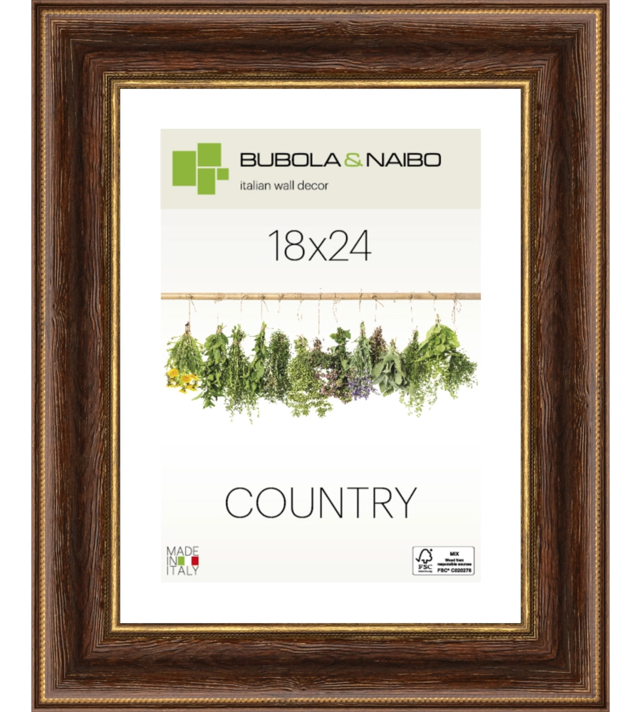 CORNICE IN LEGNO COLORE MARRONE "FABRIANO" - 18 x 24 CM
