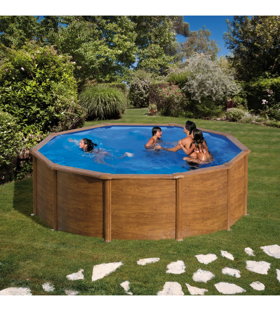 PISCINA FUORI TERRA ROTONDA GRE "PACIFIC" IN ACCIAIO EFFETTO LEGNO 350X350X120 - COD. KIT350W