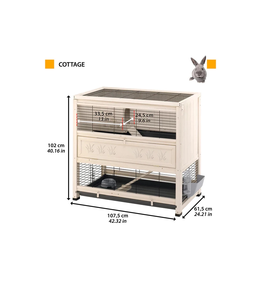 CONIGLIERA IN LEGNO "COTTAGE", 107,5X61,5X102 CM - FERPLAST