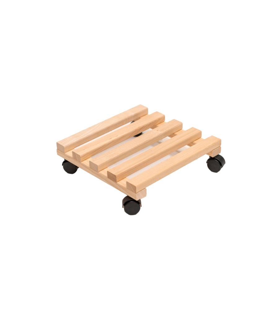 CARRELLO DA ESTERNO PORTA VASO PIROETTANTE IN FAGGIO, 29X29 CM