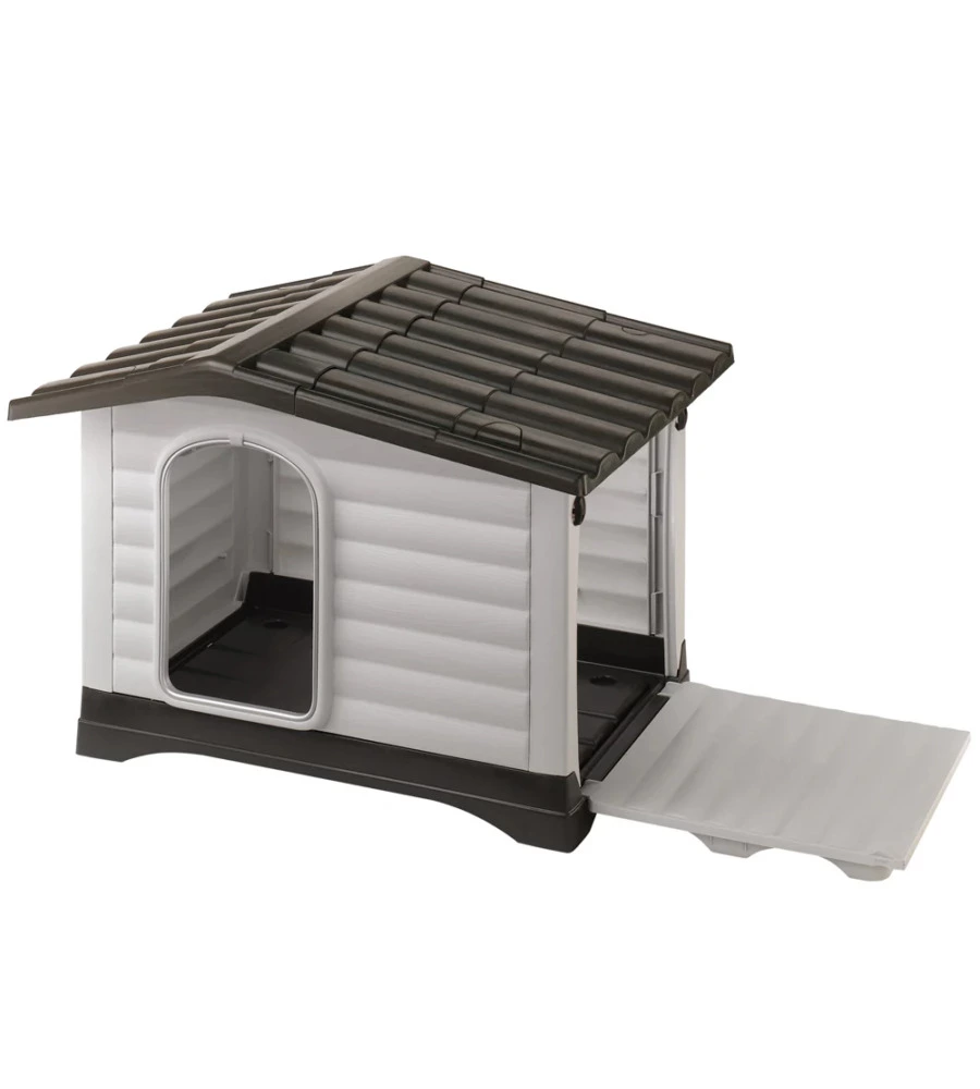 CUCCIA PER CANI DA ESTERNO FERPLAST "DOGVILLA 110" CON PARETE RIBALTABILE IN RESINA GRIGIO 111x84x79 CM