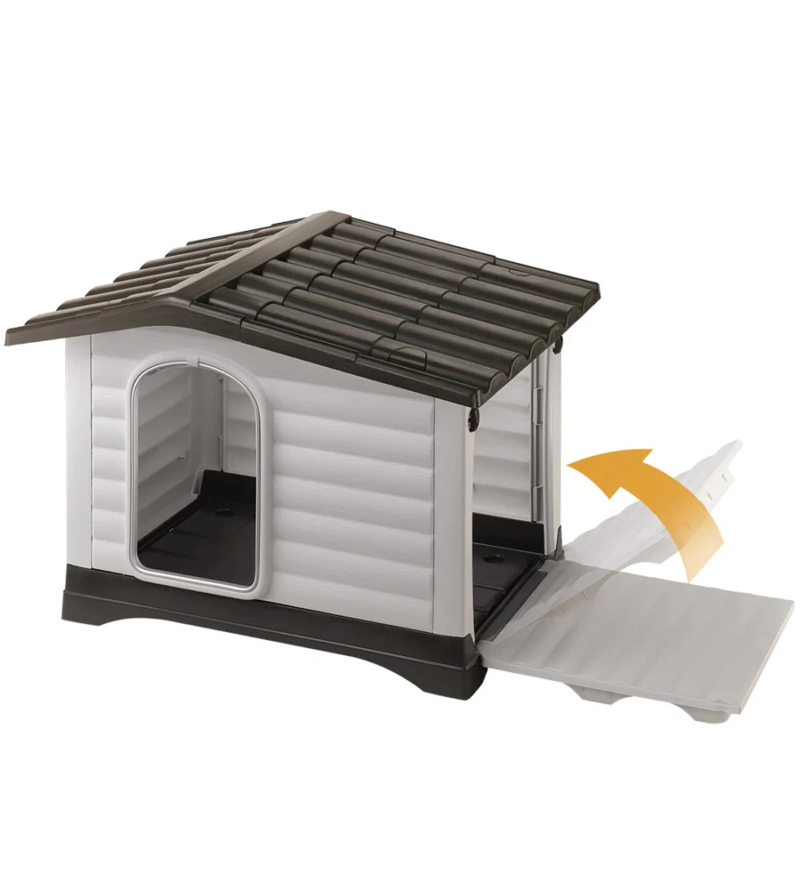 CUCCIA PER CANI DA ESTERNO FERPLAST "DOGVILLA 110" CON PARETE RIBALTABILE IN RESINA GRIGIO 111x84x79 CM