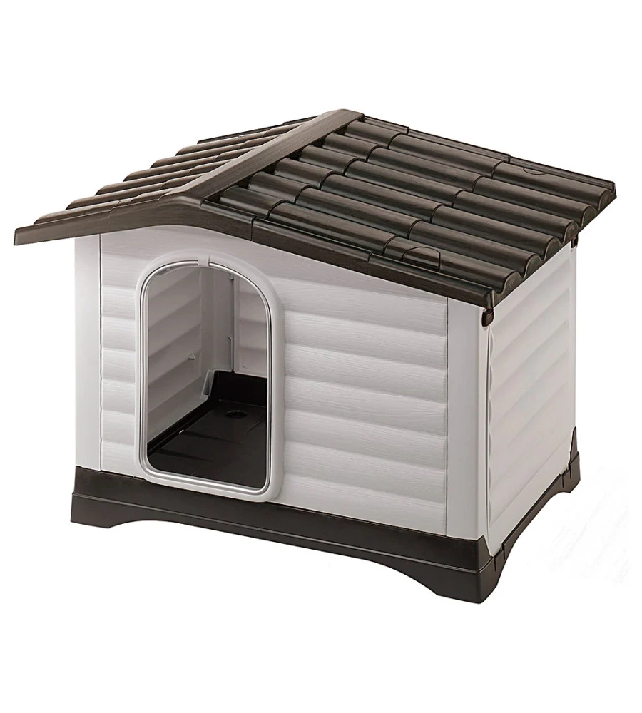 CUCCIA PER CANI DA ESTERNO FERPLAST "DOGVILLA 110" CON PARETE RIBALTABILE IN RESINA GRIGIO 111x84x79 CM