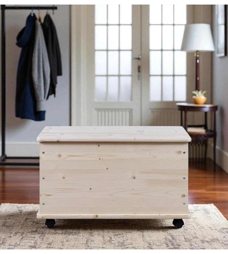 BAULE PORTATUTTO IN LEGNO CON RUOTE 70LT 73X40X42,5 CM