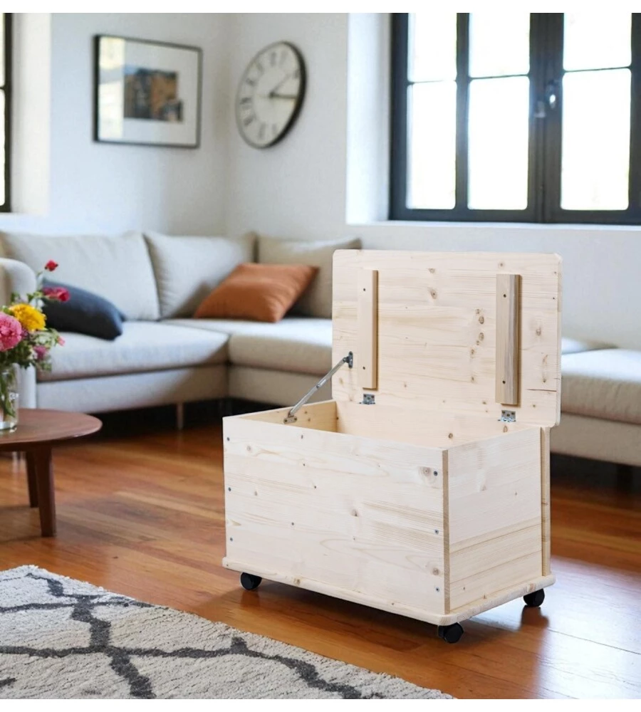 BAULE PORTATUTTO IN LEGNO CON RUOTE 70LT 73X40X42,5 CM